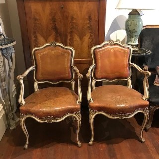 Pair C19th Louis XV Style Fauteuils