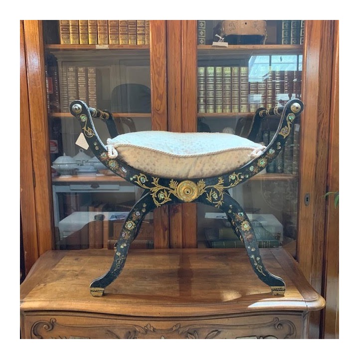 C19th Italian Stool Painted and Ebonised Finish