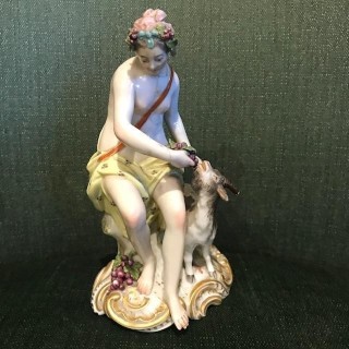 Lady feeding Goat Seated Porcelain