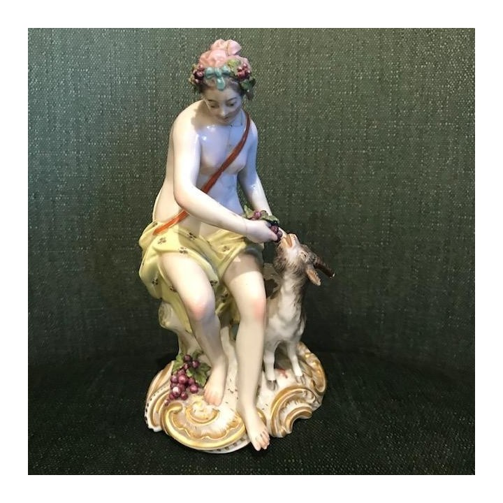 Lady feeding Goat Seated Porcelain