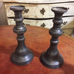 Pair of 17th Century Pewter Candle Holders