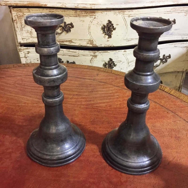 Pair of 17th Century Pewter Candle Holders