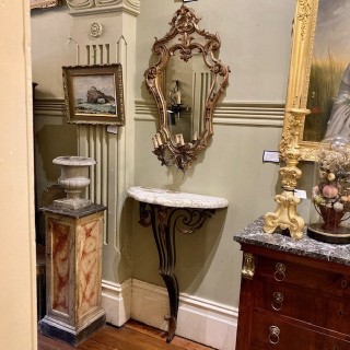 Pair of Antique French Wall Sconce Girandolles with ornate Cartouche Mirrors