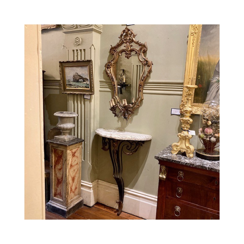 Pair of Antique French Wall Sconce Girandolles with ornate Cartouche Mirrors