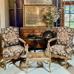 C19th Fauteuils Pair Regency manner A la Reine with Tapestry Upholstery