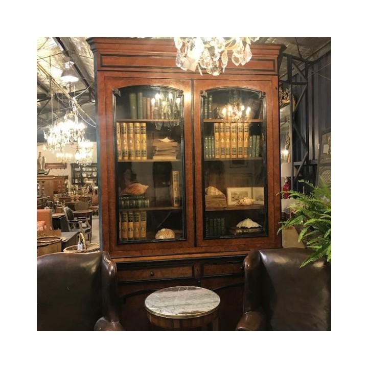 C19th Louis Philippe Bookcase Walnut and Ebonised Detail