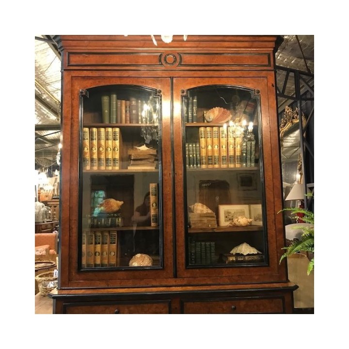 C19th Louis Philippe Bookcase Walnut and Ebonised Detail