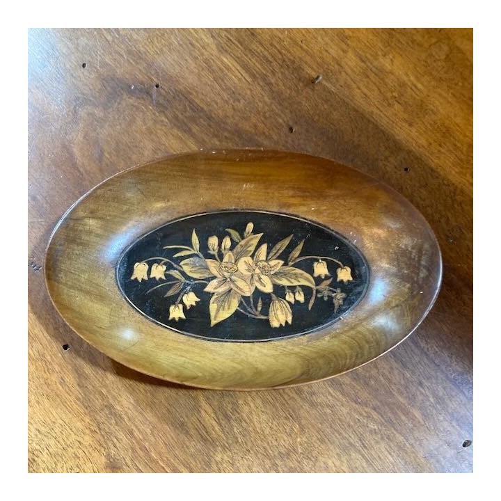 French Walnut Dish with Marquetry Inlay