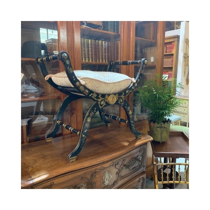 C19th Italian Stool Painted and Ebonised Finish