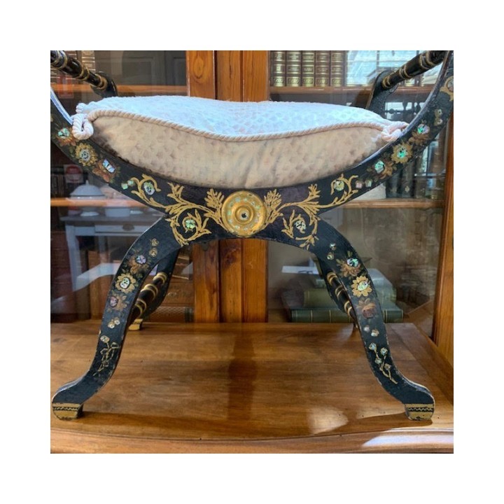 C19th Italian Stool Painted and Ebonised Finish