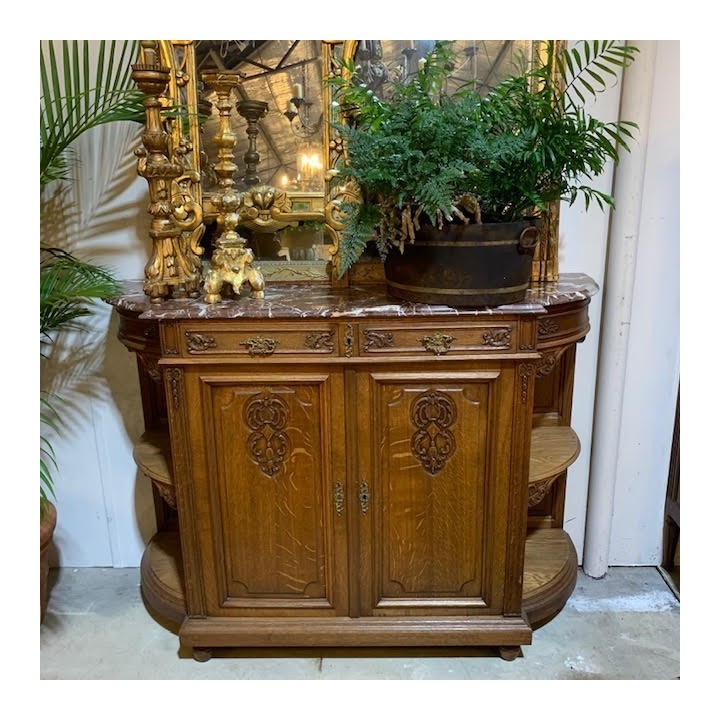 C1900 French Oak Sideboard Rouge Marble