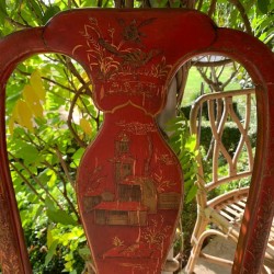 SOLD English Pair of Red Chinoiserie Chairs