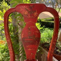 SOLD English Pair of Red Chinoiserie Chairs