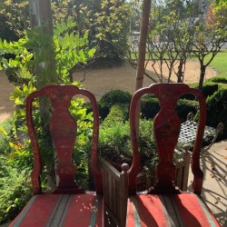 SOLD English Pair of Red Chinoiserie Chairs