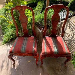 English Pair of Red Chinoiserie Chairs