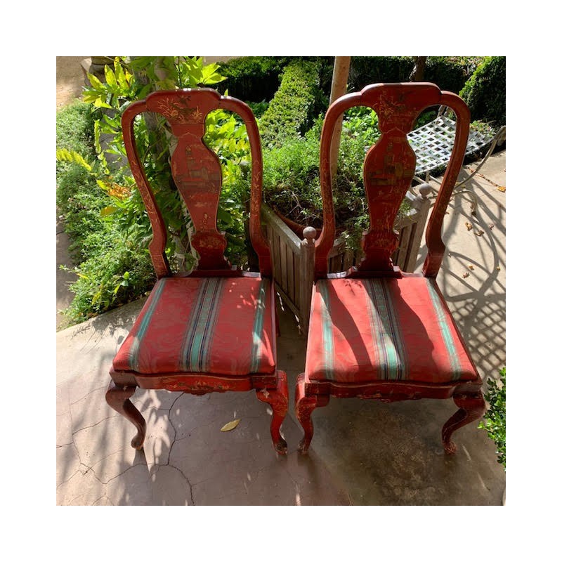 SOLD English Pair of Red Chinoiserie Chairs