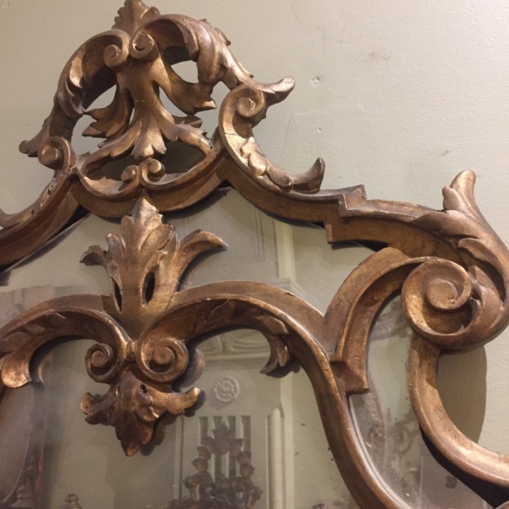 Pair of Antique French Wall Sconce Girandolles with ornate Cartouche Mirrors