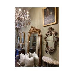 Pair of Antique French Wall Sconce Girandolles with ornate Cartouche Mirrors