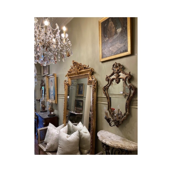Pair of Antique French Wall Sconce Girandolles with ornate Cartouche Mirrors