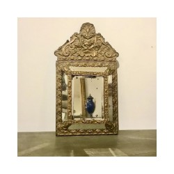 C19th French Louis XVI Style Brass Repousse Mirror Cushion Mirror