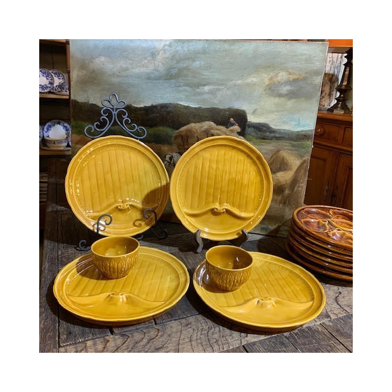 C20th Gien Asparagus Plates and Sauce Bowls