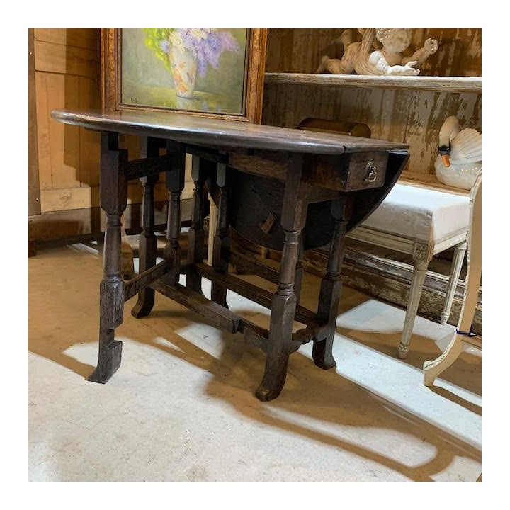 C19th English Oak Drop Side Table