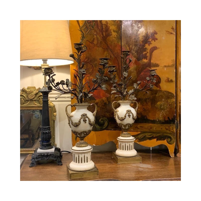 C19th Pair of Candleholder Napoleon III C1850 French Marble and Ormolu