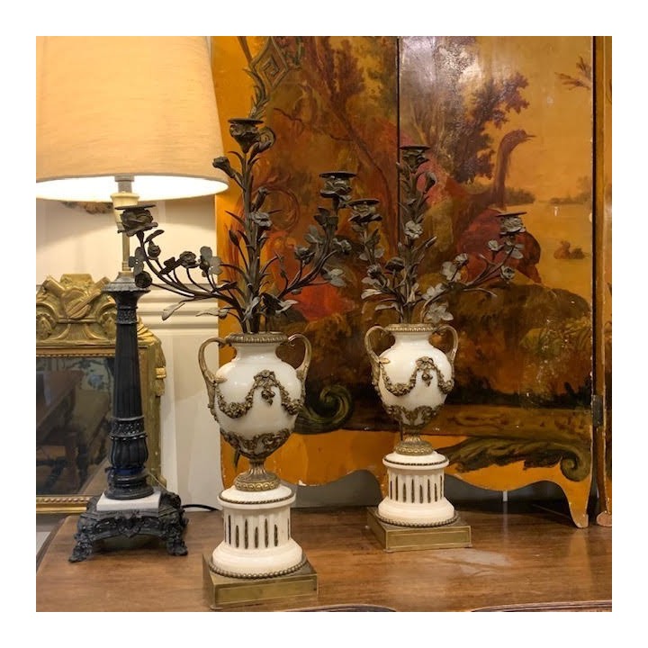 C19th Pair of Candleholder Napoleon III C1850 French Marble and Ormolu