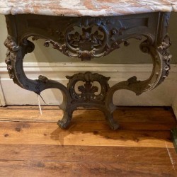 C1900 Console Louis XV Style Painted Finish Green/Grey and bronze Gold highlights