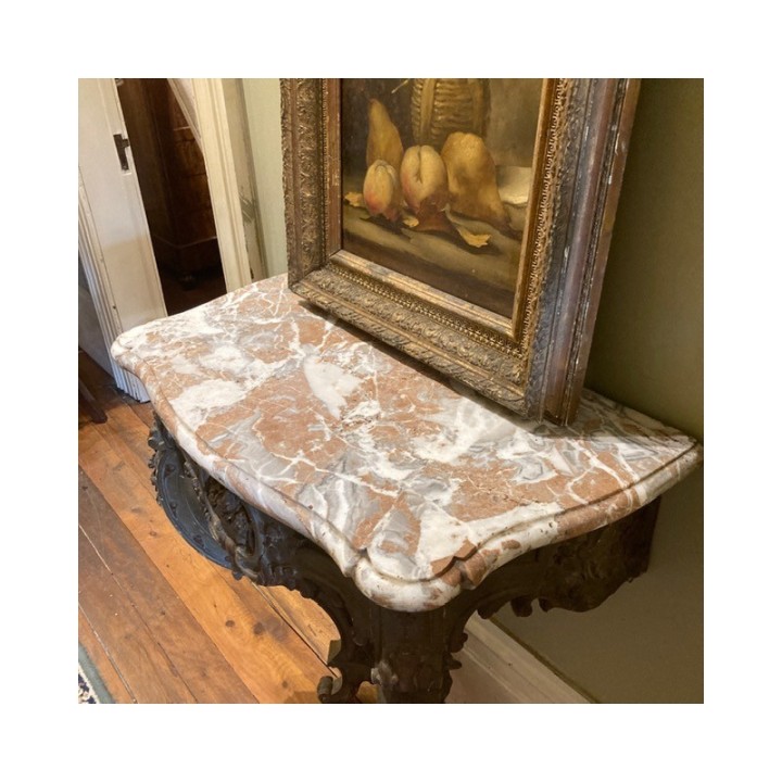 C1900 Console Louis XV Style Painted Finish Green/Grey and bronze Gold highlights