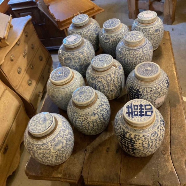 Range of Blue and white Ginger Jars Antique and vintage