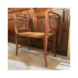 C19th French Walnut Stool with Caned Seat