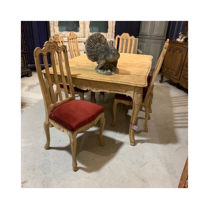 Six Washed Oak Dining Chairs C1900 French Louis XV Style