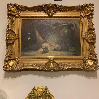 C19th French Still Life Oil on Canvas Signed Duvol lower left