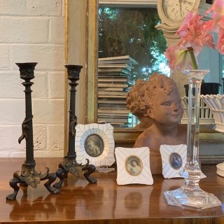 C19th Napoleon III Barbeidienne Pair of Bronze Candle Holders