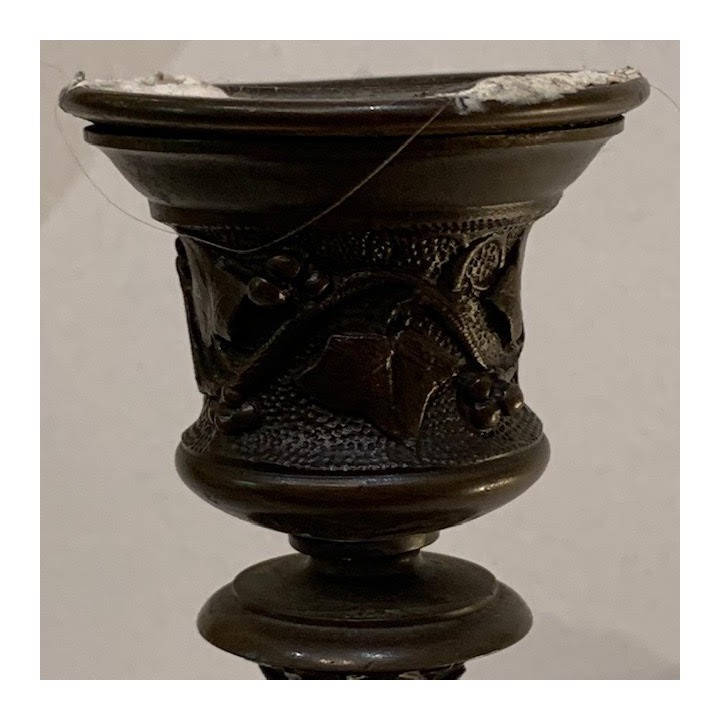 C19th Napoleon III Barbeidienne Pair of Bronze Candle Holders