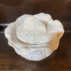Vintage White porcelain Cabbage Bowl with lid