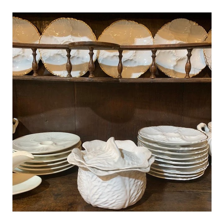 Vintage White porcelain Cabbage Bowl with lid