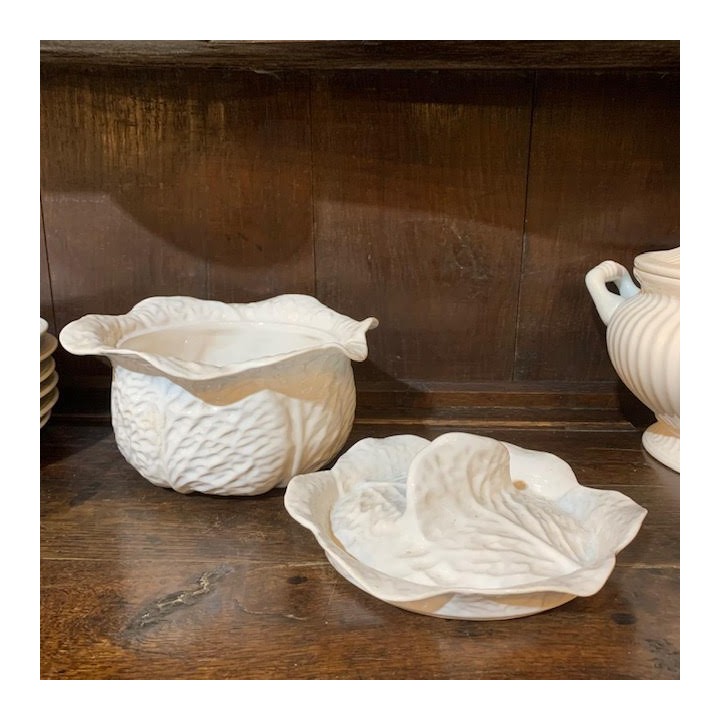 Vintage White porcelain Cabbage Bowl with lid