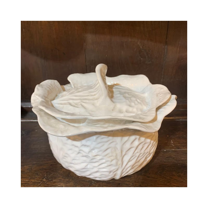 Vintage White porcelain Cabbage Bowl with lid