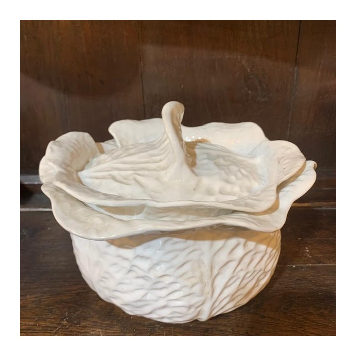 Vintage White porcelain Cabbage Bowl with lid