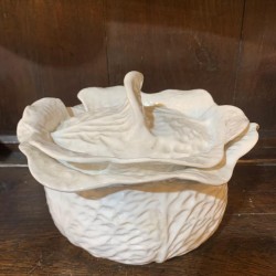 Vintage White porcelain Cabbage Bowl with lid