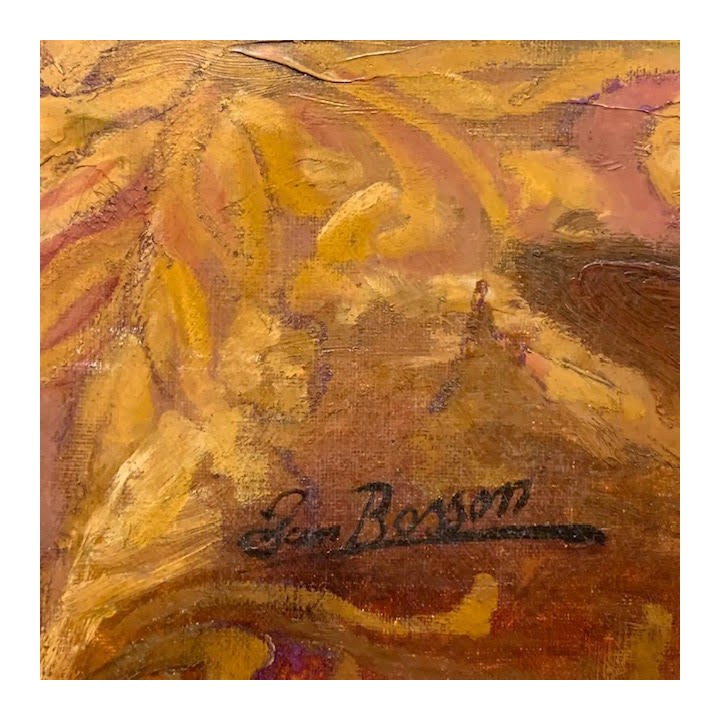 C1920 French oil on Canvas Gentleman and Bouquet of Flowers