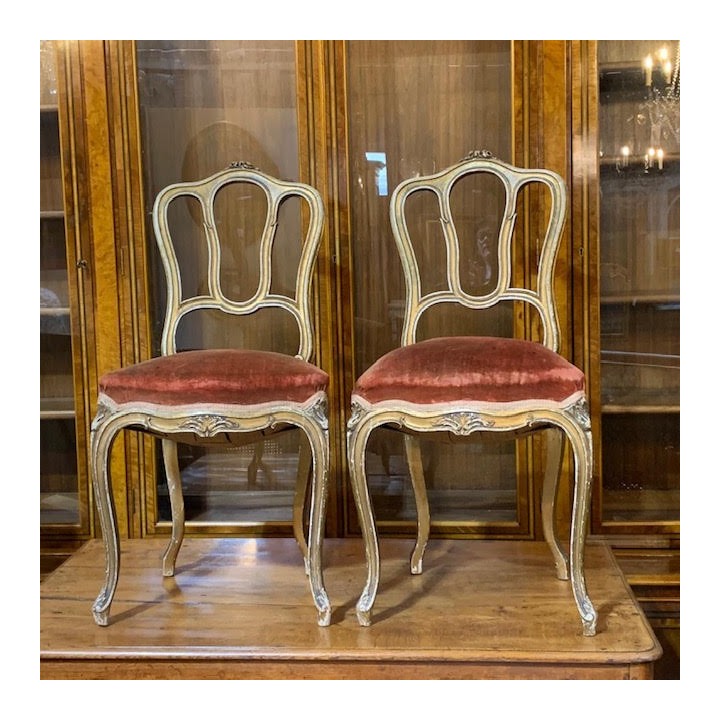 C19th French Pair Gild Salon Chairs