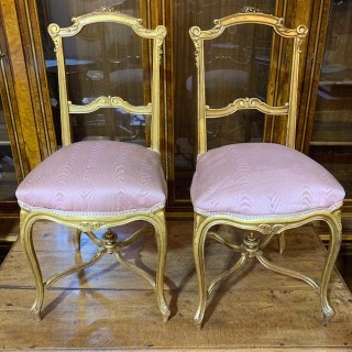 French Pair of C19th Salon Chairs Gilded