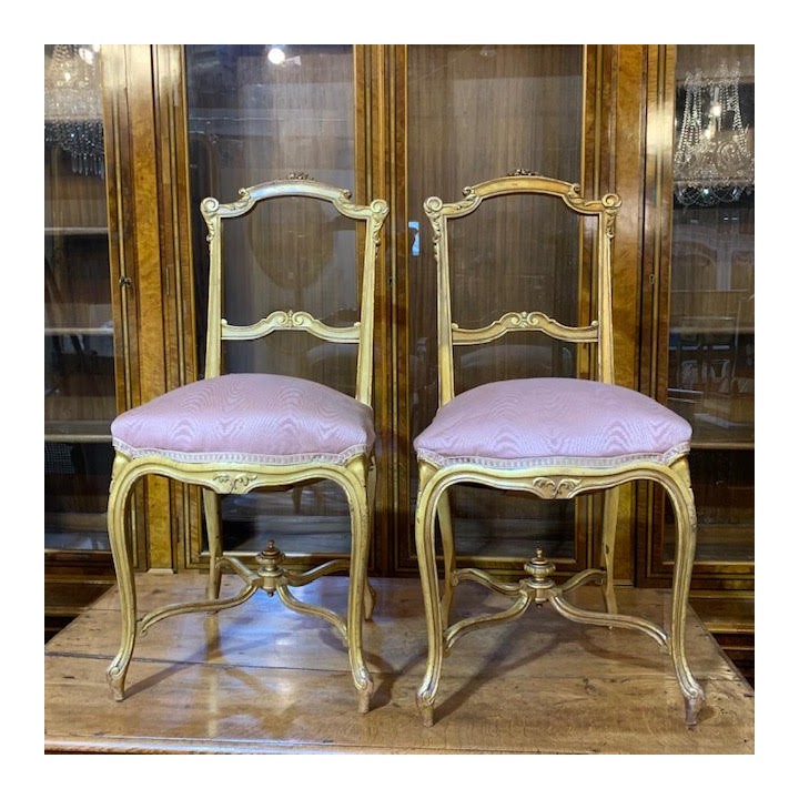 French Pair of C19th Salon Chairs Gilded