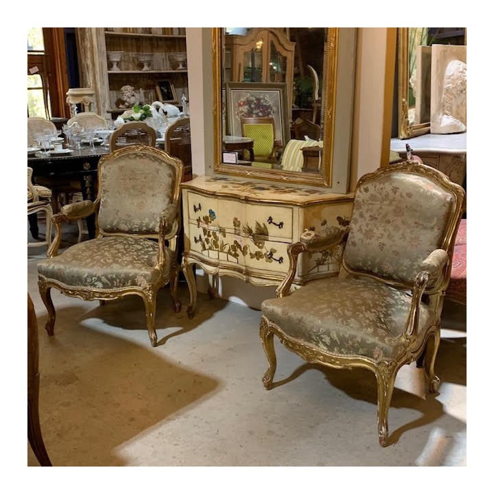 C19th French Pair of Louis XV Style Gilded Armchair original Patine