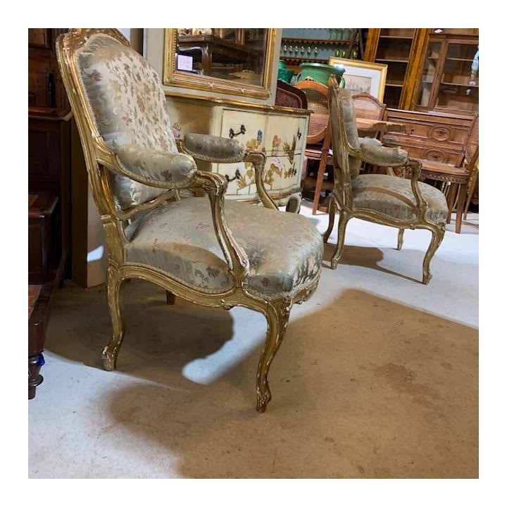 C19th French Pair of Louis XV Style Gilded Armchair original Patine