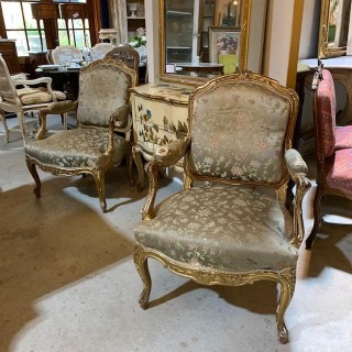 C19th French Pair of Louis XV Style Gilded Armchair original Patine