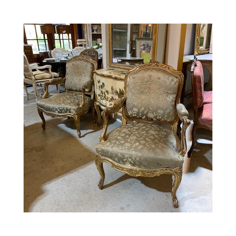C19th French Pair of Louis XV Style Gilded Armchair original Patine